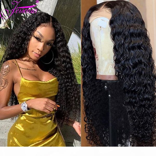 

s d df deep wave wig human hair brazilian curly lace front wig 150% density, Black