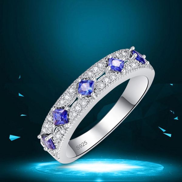 

j.c princess cut tanzanite & ruby 925 sterling silver ring size 6 7 8 9 women wedding exquisite jewelry gift t200908, Golden;silver