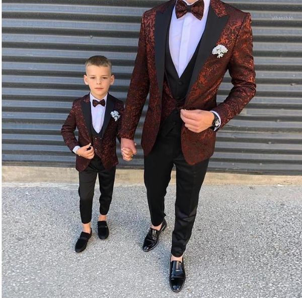 

fashion burgundy pattern child mens suits slim fit wedding grooms tuxedos peaked lapel formal blazer kid prom suit (jacket+pants1, White;black