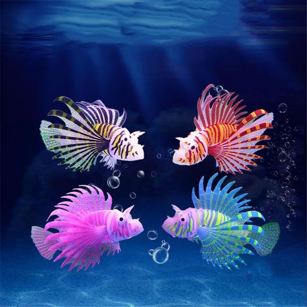 

aquarium artificial luminous lionfish fish tank landscape silicone fake fish floating glow in dark ornament home decoration