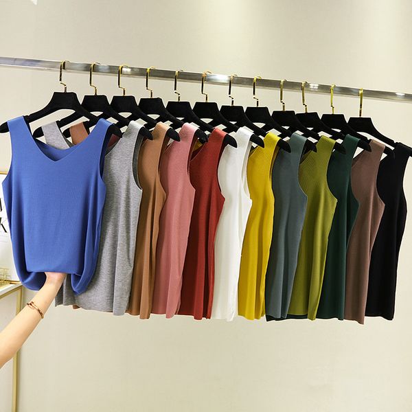 

summer women tank casual ribbed v-neck sleeveless roupas, Black;white