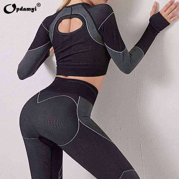 

women's 2 piece tracksuit workout outfits set high waist leggings and crop active yoga sets female sport gym clothes y1225, Gray