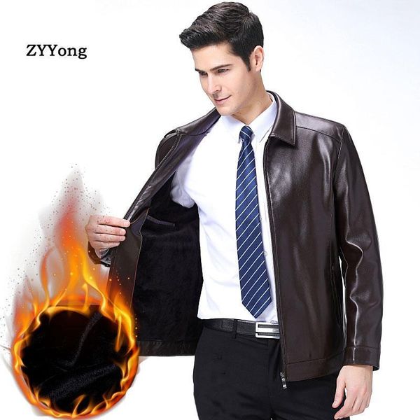 

brand autumn winter men leather jackets pu coat black business casual add cashmere turndown collar clothing fashion outerwear1