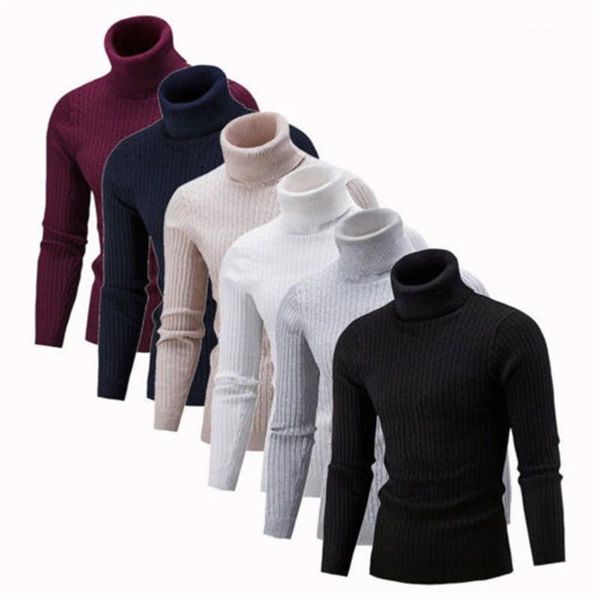 

men winter knitted high roll turtle neck pullover sweater jumper solid knitwear1, White;black