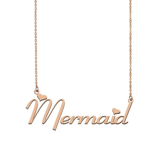

mermaid name necklace custom nameplate pendant for women girls birthday gift kids friends jewelry 18k gold plated stainless steel, Silver