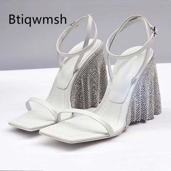 

sandals rhinestone women open toe one belt ankle strap high heel shoes woman party, Black