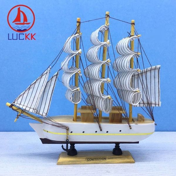 

24cm diy wooden ships white and dark luckk red button home decoration accessories wood for crafts sailing model kids gift