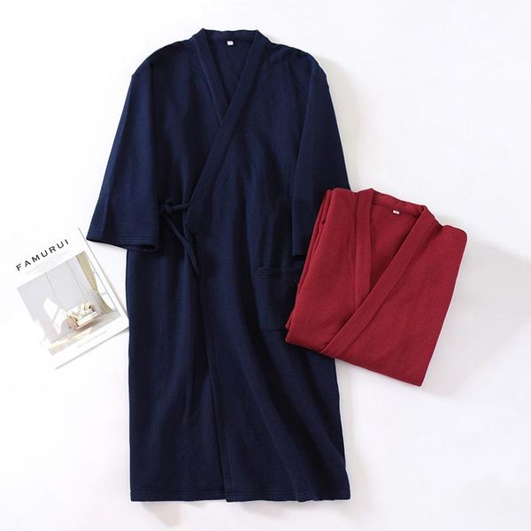 

japanese-style kimono pajamas autumn winter new cotton pajamas nightgown men yukata homewear long robe, Black;brown
