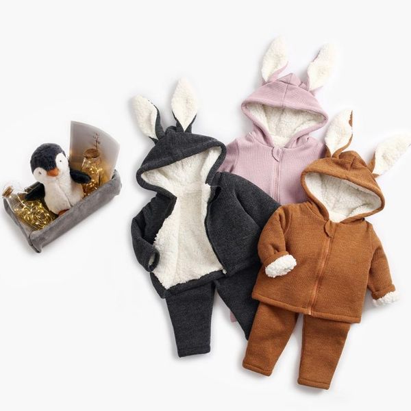 

clothing sets 2021 winter boys velvet thickened coat and pants, White