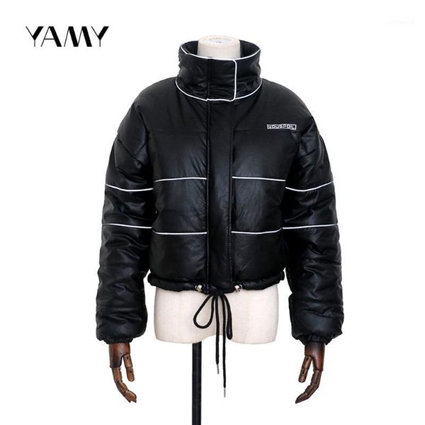 

new design womens turtleneck reflective jackets coats long sleeve loose winter warm parkas chic outerwear cropped jackets black1, Black