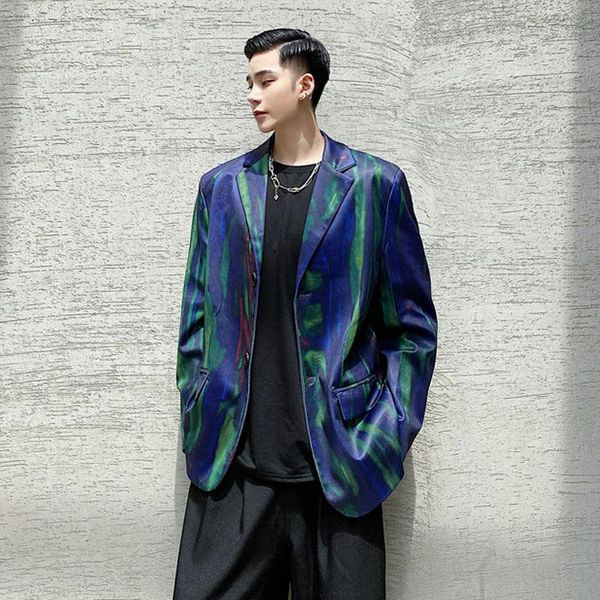 

stage show clothing men colorful blooming loose casual suit blazers jacket overcoat male streetwear hip hop suit coat outerwear, White;black
