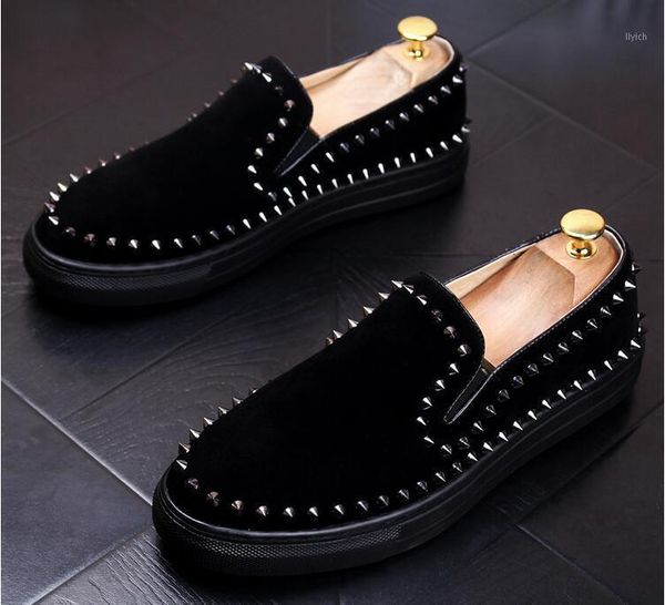 

dress shoes 2021 rivet punk men velvet men's leather slip on flats loafers casual sapato social masculino1, Black