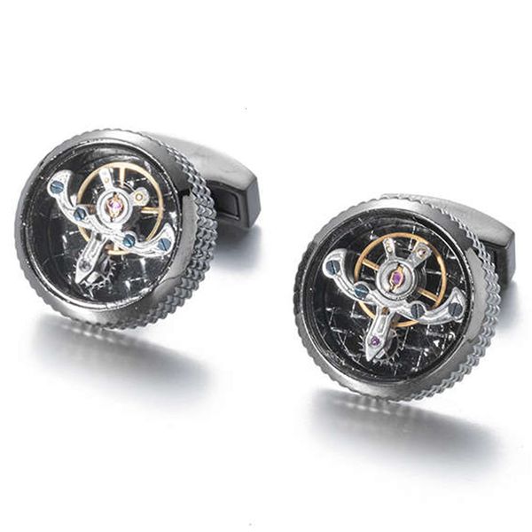 

new cuff name link mechanical movement watch gear tourbillon watch cuff button business gun black sleeve pin 629, Slivery;brown