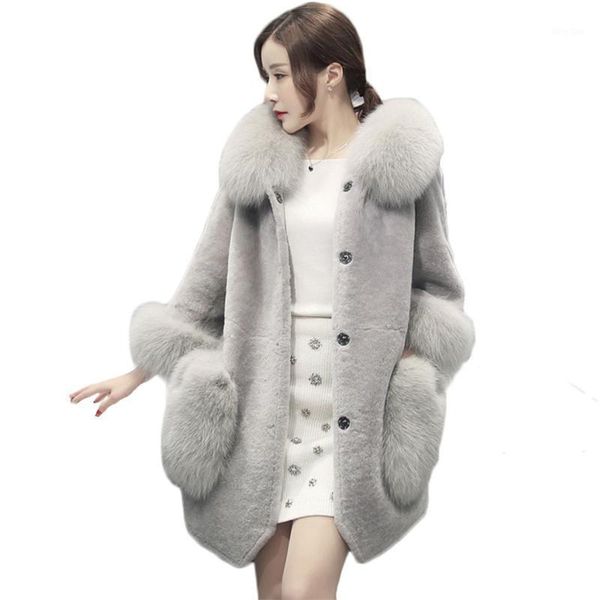 

faux fur coat women long sleeve loose 2020 winter new fashion long sleeve single-breasted thick warmth fur jacket feminina cx3931, Black