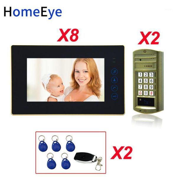 

password+id card+ remote unlock 7'' video door phone video intercom door bell home access control system for 2 doors waterproof1
