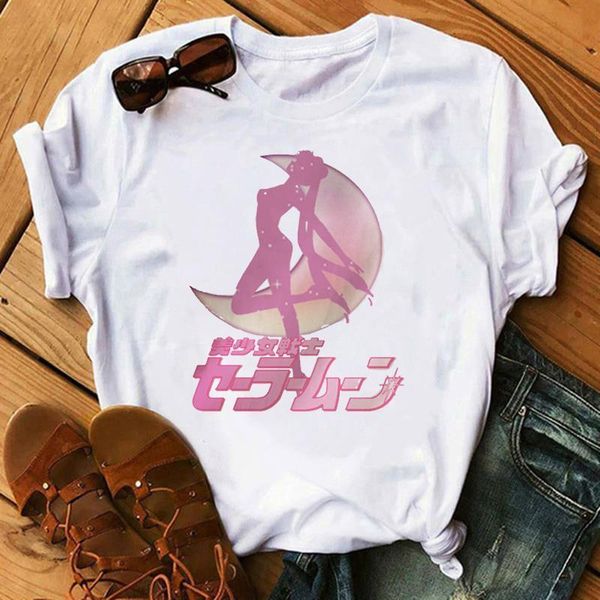 

sailor moon summer new fashion t shirt women harajuku kawaii ulzzang t-shirt girls tshirt cartoon tees female, White
