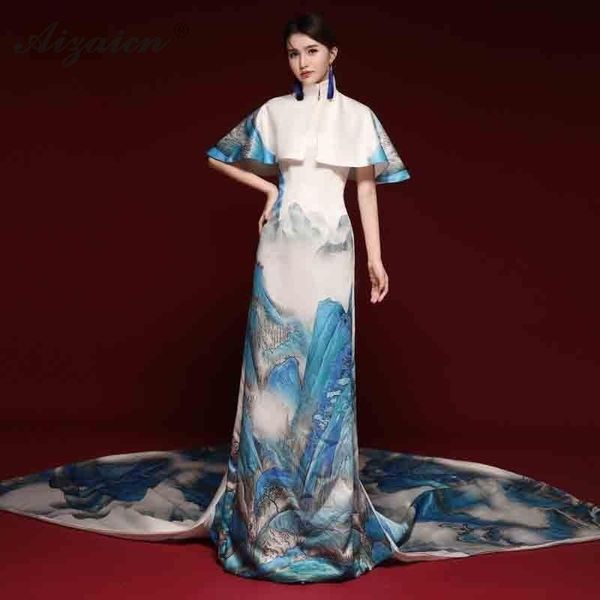 

ethnic clothing 2021 stage show long cheongsam modern nation wind host qi pao women oriental evening dress qipao chinoise white tailing gown, Red