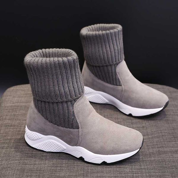 

boots 2021 women fashion sock ankle ladies soft turned over snow fur plush platform shoes, Black