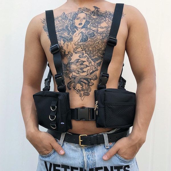 

men tactical functional vest hip-hop streetwear harness chest rig bag oxford two pockets women waist fanny pack 136 c1026
