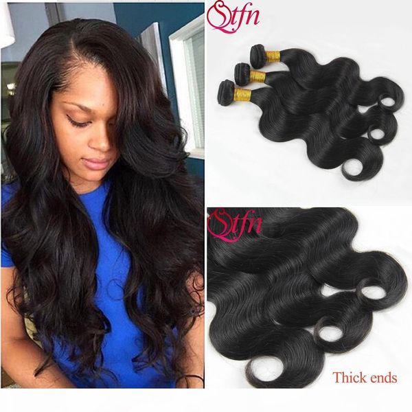 

brazilian body wave 8-28inch 3 bundles virgin human hair unprocessed extensions natural color thick soft by qtfn, Black;brown