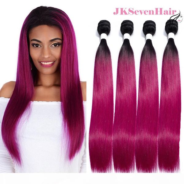 

1b rose pink straight brazilian virgin hair extensions 4 bundles dark root rose pink ombre indian malaysian peruvian hair wefts thick tail, Black