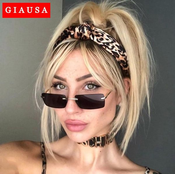 

giausa 2020 fashion rimless sunglasses women trendy small rectangle sun glasses summer traveling style uv400 gold shades for men, White;black