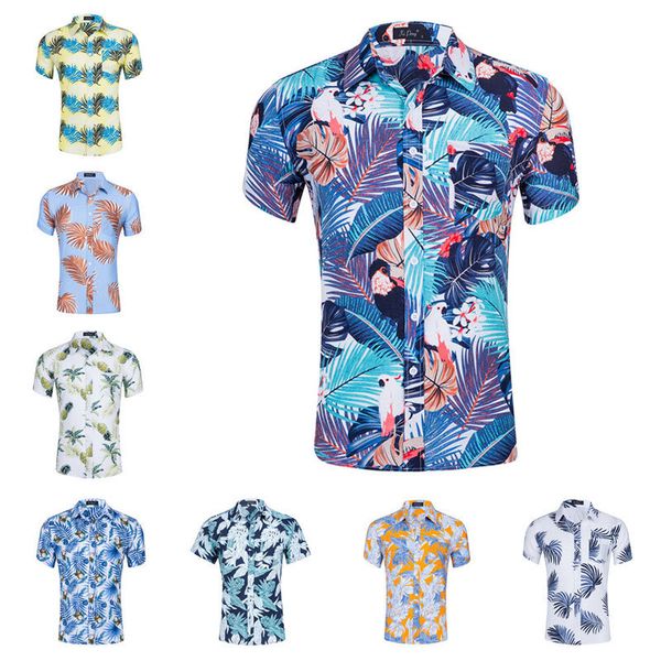 

new arrival summer men's shirt hawaii print beach shirts short sleeve casual shirts cotton soccer floral shirts plus size us, Black;brown