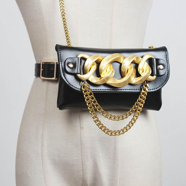 

waist belt bag fashion 2021 women waist bag small phone pouch lady fanny pack thick metal chain mini crossbody purse women