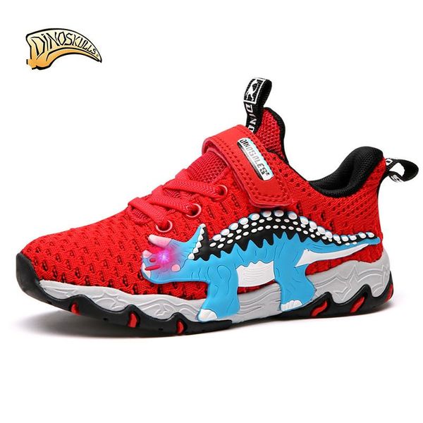 

boys led shoes mesh breathable dinosaur kids sneakers light up running shoes toddler sport glowing children's trainers 2020, Black;red