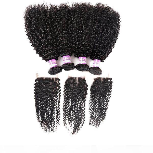 

mongolian kinky curly hair with closure mongolian virgin hair with lace closure mongolian deep curly human hair 3 bundles with closure, Black