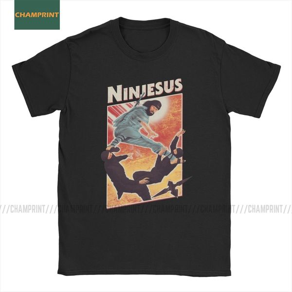 

sport men's t-shirts the jesus ninja vintage cotton tee shirt short sleeve parody god holy t shirts round neck clothing plus size