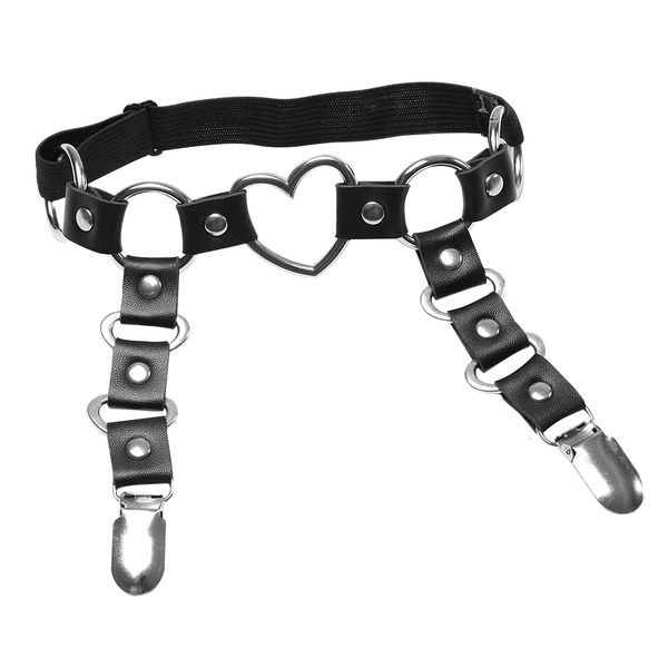 

1pc stockings womens heart ring leg garters sock black ajustable leather fetish strap bondage harness thigh sword belt, Black;white