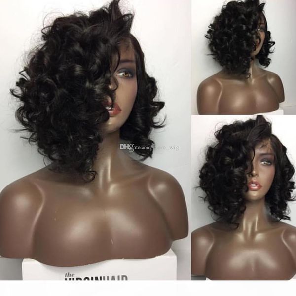 

bob curly wigs for black women with baby hair lace front wigs 100% natural human hair bob wigs, Black;brown