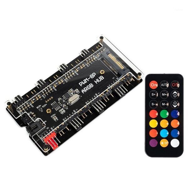 

fans & coolings vodool remote control pwm fan hub 8 port 4-pin 1 to 3-pin sata power argb addressable rgb led extension cable1