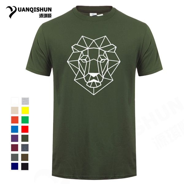 

sport 2018 new geometric animal lion head t-shirt fashion cartoon line male tshirt cotton short-sleeved t shirts tee