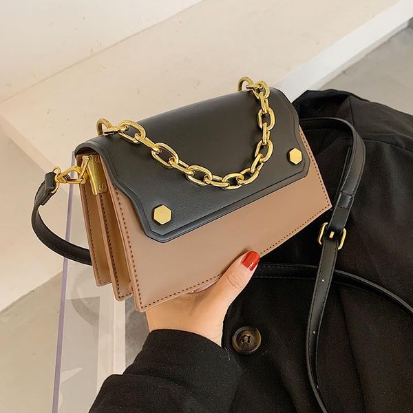 

women's bag 2020 designer bag fashion rivet hit color square handbag & unusual shoulder messenger width 20cm