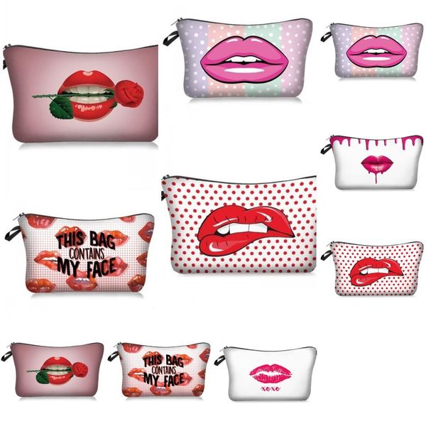 

печать cosmetic bag мода хранения сумки женские губы макияж мешочек кошельки простота портативный easy многофункциональный light dot pattern