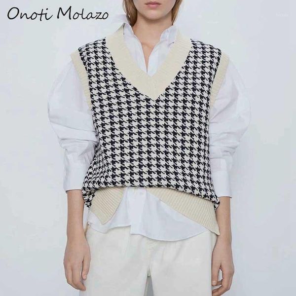 

onoti molazo knitted sweaters pullovers vest women plaid sleeveless casual ladies sweater vest female 2020 spring autumn new1, Black;white