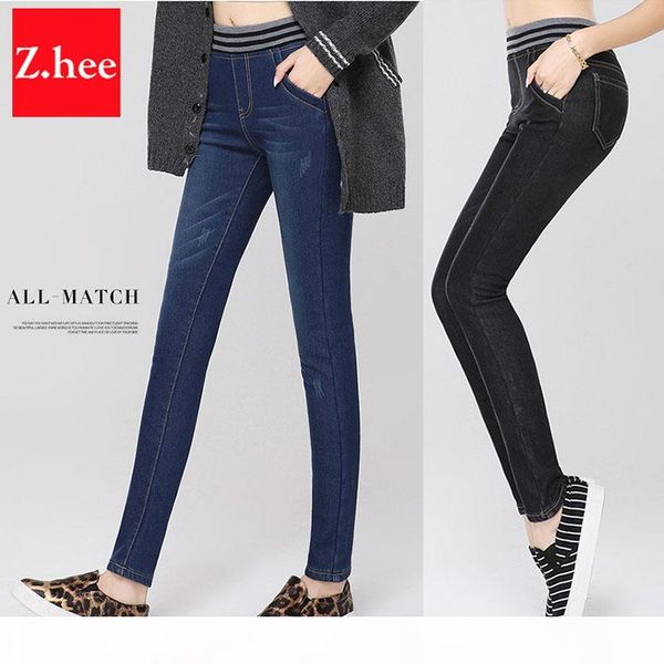

alpaca velvet black warm jeans with high waist tight jeans winter pencil trousers women skinny jeans black stretching large size, Blue