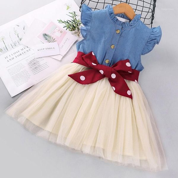 

girl's dresses jean dress girls fashion summer with belt kids children clothing princess casual clothes1, Red;yellow