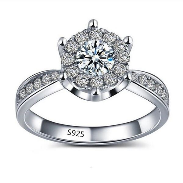 

luxury jewelry 925 sterling silver round cut white z cz diamond gemstones eternity women wedding engagement band ring for lovers' gift, Slivery;golden