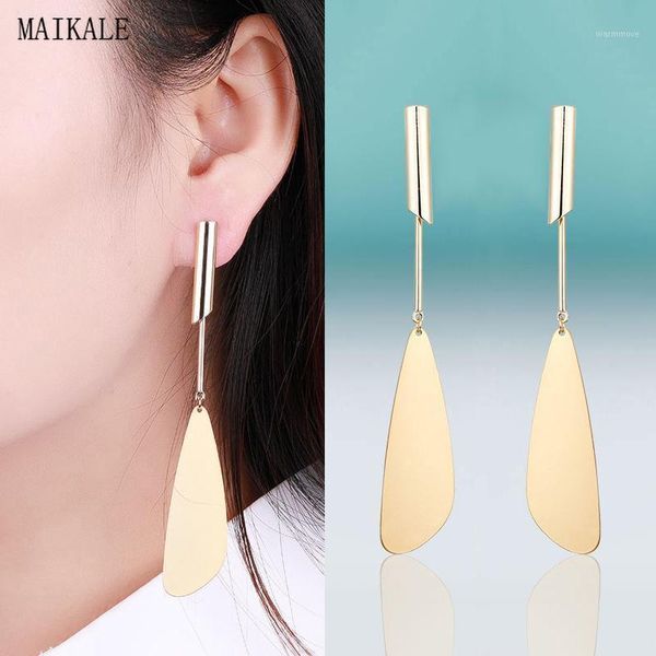 

MAIKALE Simple Gold Color Long Earrings Leaf Shape Geometric Metal Drop Earrings Statement for Women Jewelry Girls Gift1, Silver