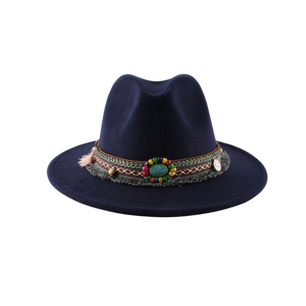

wide brim hats 2021 unique bohemia style woolen jazz floppy casual bowler/ felt panama fedoras men women for wedding party, Blue;gray