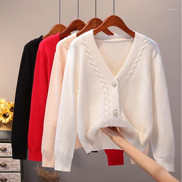 

aossviao cozy knit cardigan women v-neck front 2020 button down dropped long sleeve korean casual chic winter 1, White