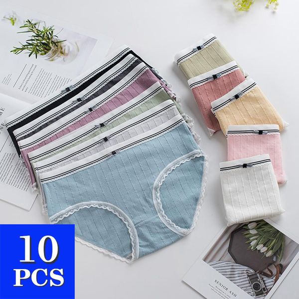 

women's panties 10pcs/lot cotton women lace briefs underwear woman underpants intimates bragas girls lingerie, Black;pink