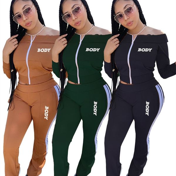 

женщины дизайнеры scortsuits письма для тела с плечо с длинным рукавом куртка на молнии брюки вышивка две части спортивные костюмы 3 цвета d, White