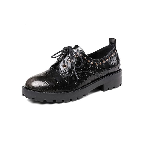 

spring 2021 new women's genuine relief rock + natural rivets ladies rubbing shoes 2 negm, Black