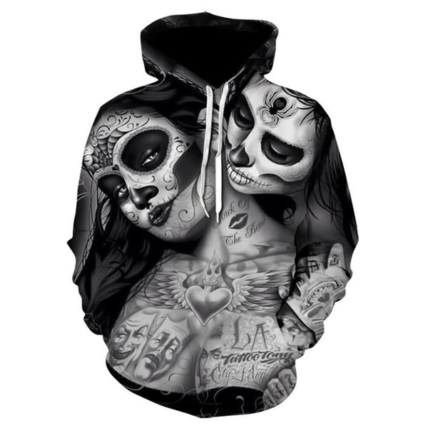 

gothic beauty mask skeleton 3d печать толстовка мужчины женщины прохладные мотоцикл стиль хаудяд хип хоп череп черный капюшоны толстовки, Black