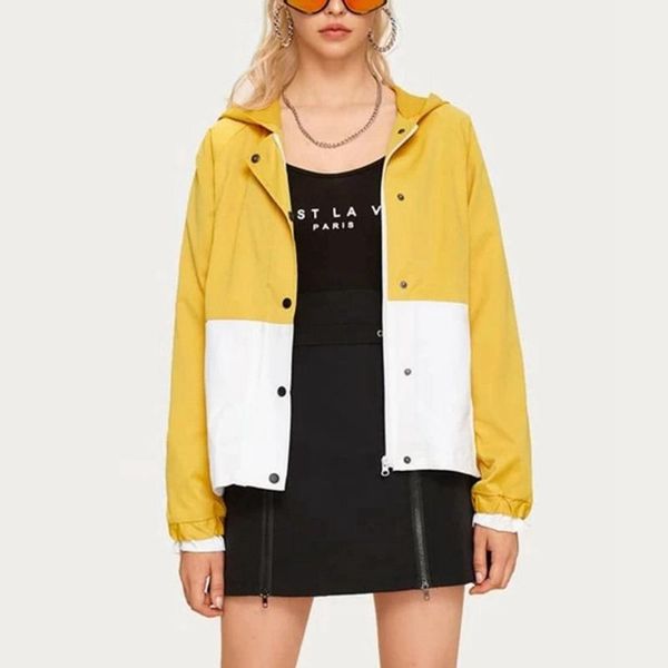 

patchwork colors hoodie slim trench coats for women hoody short windbreaker outerwear autumn winter female overcoat, Tan;black