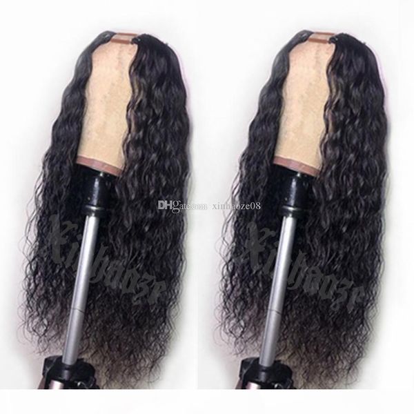 

water wave u part wigs human hair u opening space 1*4 brazilian remy hair middle part natural wave u part wig for women, Black;brown